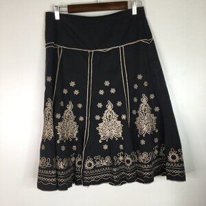 Lucy Paris Black Embroidered Floral Ribbon Skirt L